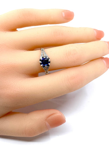 Bague Bague 1900 Platine Saphir et Diamants 58 Facettes