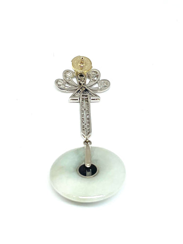 Boucles d'oreilles Boucles d’oreilles art déco en platine, diamants et jade vert 58 Facettes