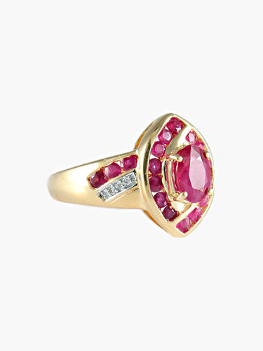 Bague Bague années 30 rubis ovale et brillant or jaune 58 Facettes LP4-16