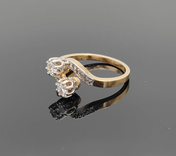 Bague 54 Bague ancienne Toi et Moi en or et diamants 58 Facettes