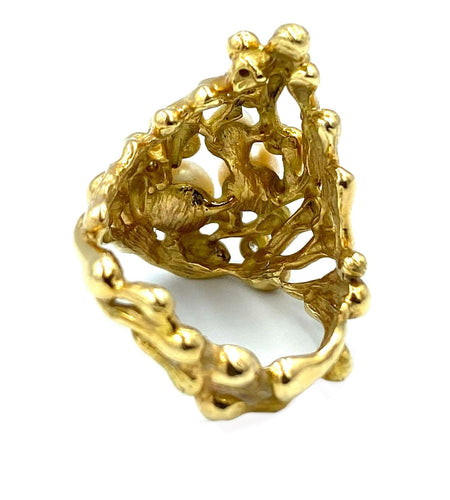 Bague GILBERT ALBERT. Bague or jaune, perles et diamants 58 Facettes