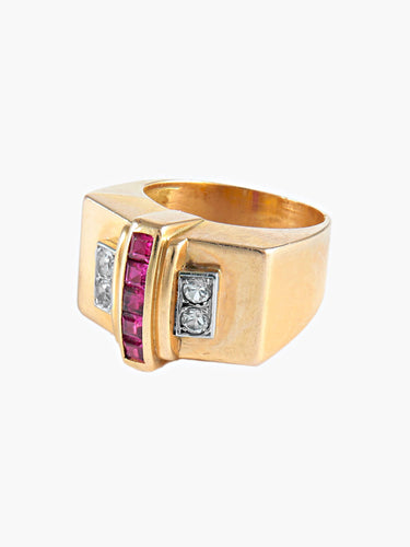 Bague Bague Tank Diamants et pierres rouges 58 Facettes
