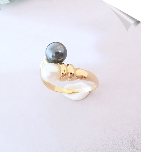 Bague Bague " Toi et Moi " Perle de culture Hématite 58 Facettes AA 1542