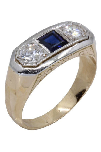 Bague BAGUE ART DÉCO SAPHIR CALIBRÉ ET DIAMANTS 58 Facettes 059591