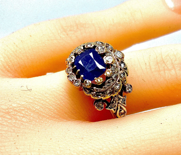 Bague 51 Bague saphir non chauffé  diamants Epoque 19ème siècle. 58 Facettes AB271