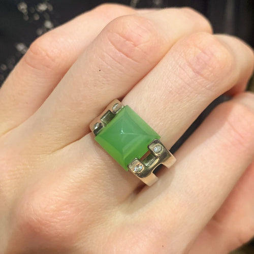 Bague Bague Hermès Argent Pierre verte 58 Facettes