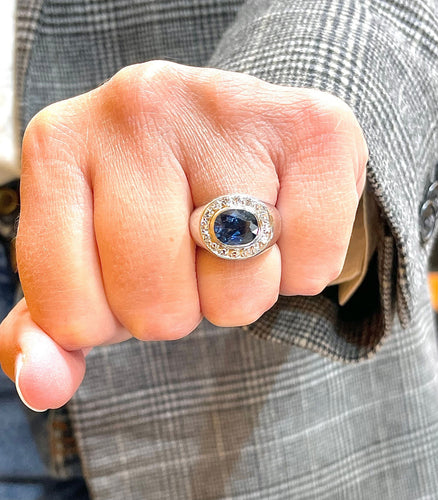 Bague 51 Chevalière  femme Or Saphir Diamants 58 Facettes