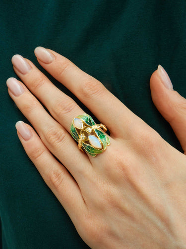 Bague Bague Libellule Laque Diamants et Opales 58 Facettes HS20508