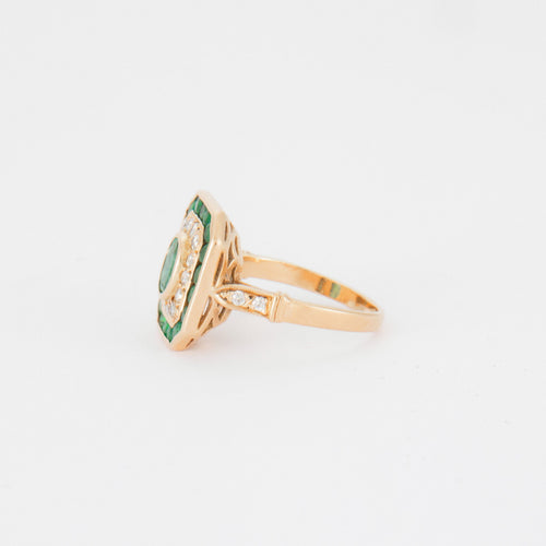 Bague Bague en Or jaune, Emeraude & Diamant 58 Facettes