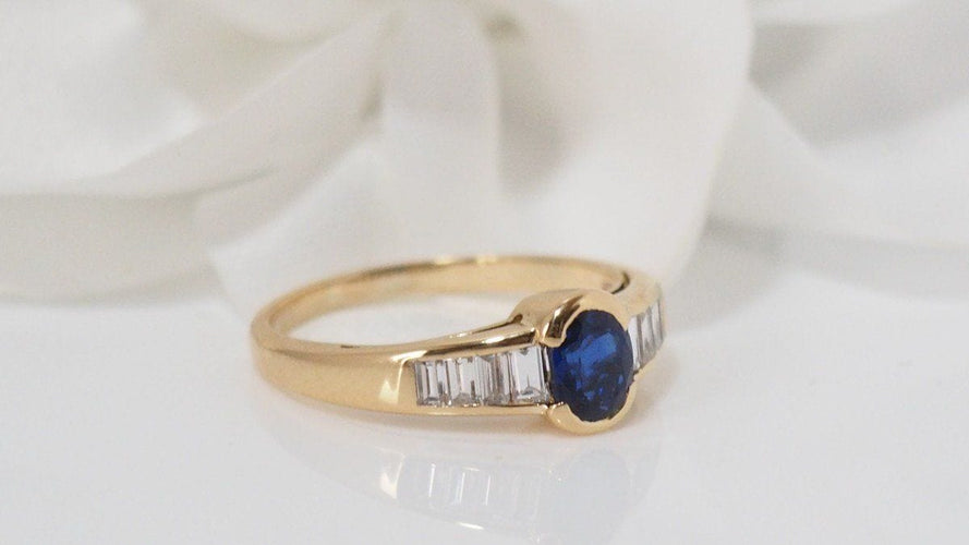 Bague 54 Bague en Or Jaune Saphir Ovale Et Diamants 58 Facettes 31440