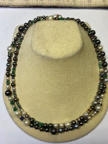 Collier Sautoir  perles et rubis, diamants et saphirs 58 Facettes CEY30