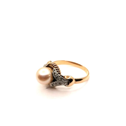Bague 54 Bague vintage or jaune et perle de culture 58 Facettes 3635