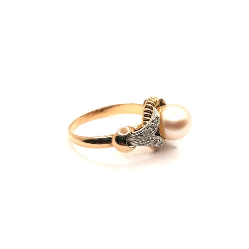 Bague 54 Bague vintage or jaune et perle de culture 58 Facettes 3635