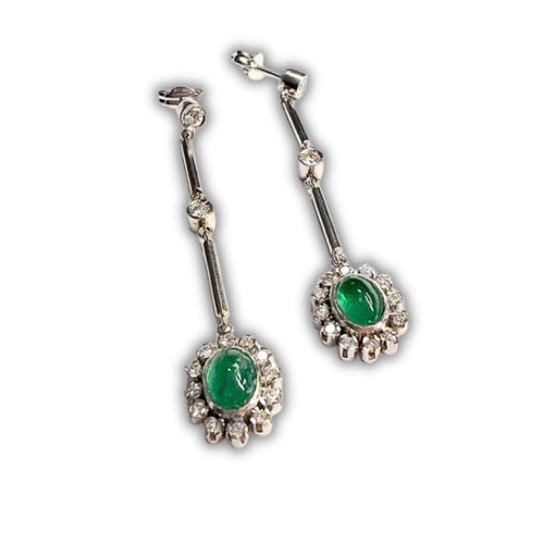 Boucles d'oreilles Boucles d'oreilles en platine de style Art Déco avec diamants et émeraude de Colombie 58 Facettes Q14B