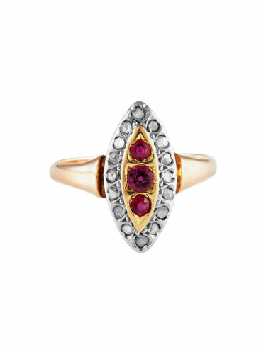 Bague Bague Marquise Or Jaune Rubis Diamants 58 Facettes