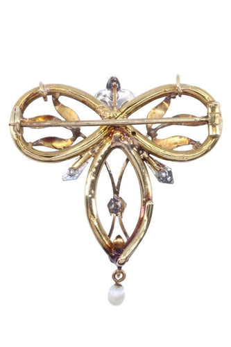 Broche Brocha ancienne 2 Ors Perles Diamants 58 Facettes 082481