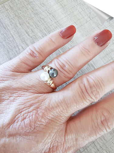 Bague Bague " Toi et Moi " Perle de culture Hématite 58 Facettes AA 1542