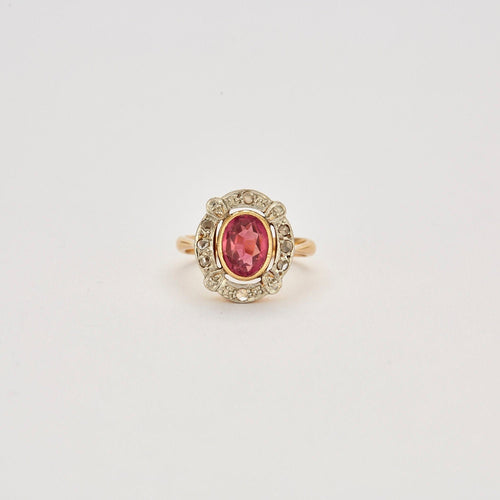 Bague 49 Bague Ancienne Diamants Pierre Rose 58 Facettes