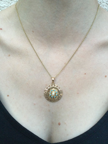 Pendentif Pendentif Or Turquoises Et Perle 58 Facettes 3096/1