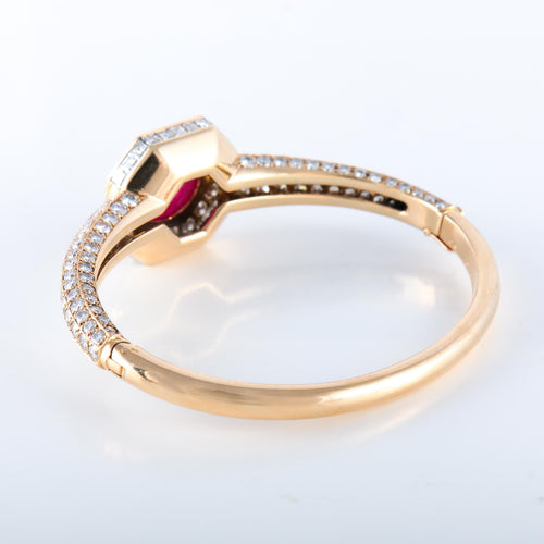Bracelet OJ PERRIN - Bracelet or jaune diamants rubis cabochon 58 Facettes 2846