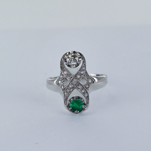 Bague Bague Duo émeraude et diamants 58 Facettes