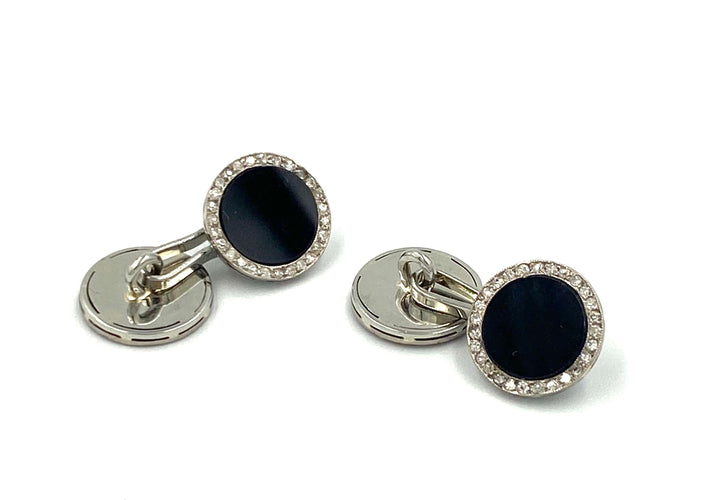 Boutons de manchette Boutons de manchette Art Déco, or blanc, onyx et diamants. 58 Facettes