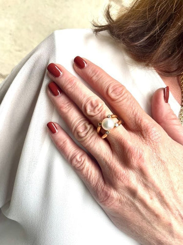 Bague BAGUE MODERNE PERLE ET DIAMANTS 58 Facettes 056691
