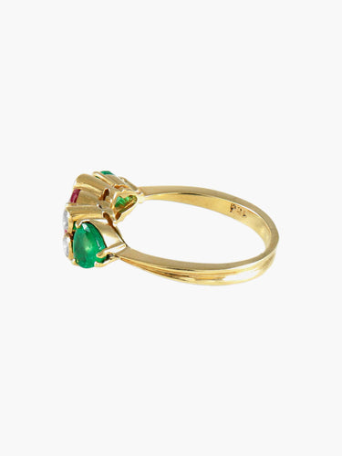 Bague Bague Rubis, Emeraude, diamants, Or jaune 58 Facettes 0