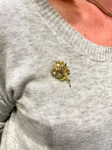 Broche BROCHE FLORALE ÉMAIL ET PERLES 58 Facettes 048711