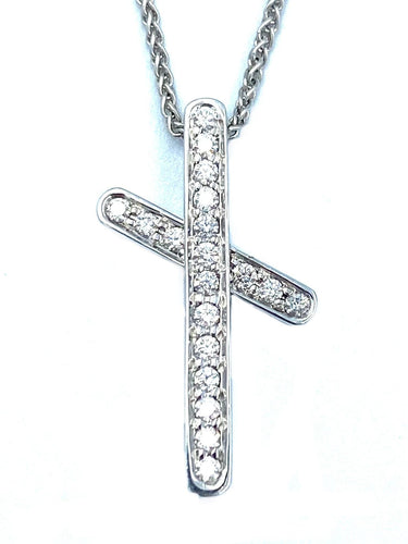 Pendentif PIAGET - Pendentif Croix or blanc diamants 58 Facettes