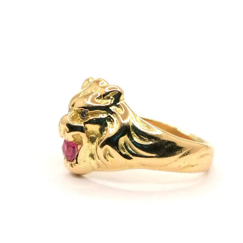 Bague Bague chevalière lion or jaune rubis 58 Facettes 2652