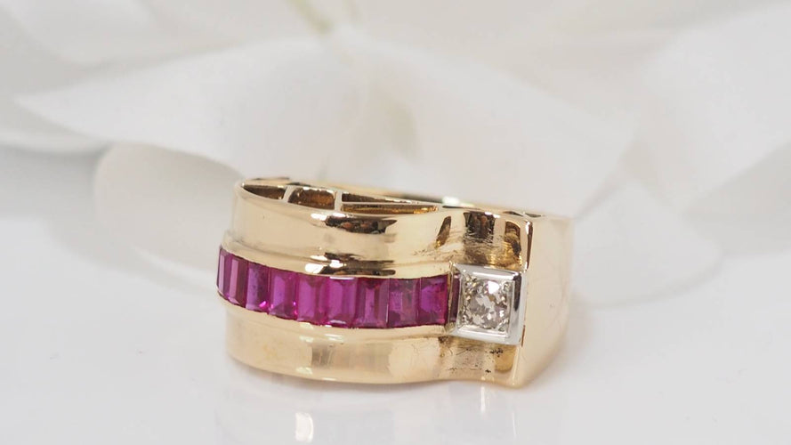 Bague Bague Tank des années 40 or jaune et diamant 58 Facettes 27033