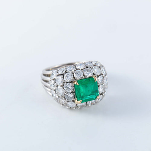 Bague Bague en platine, émeraude et diamants 58 Facettes