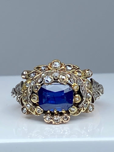 Bague 51 Bague saphir non chauffé  diamants Epoque 19ème siècle. 58 Facettes AB271