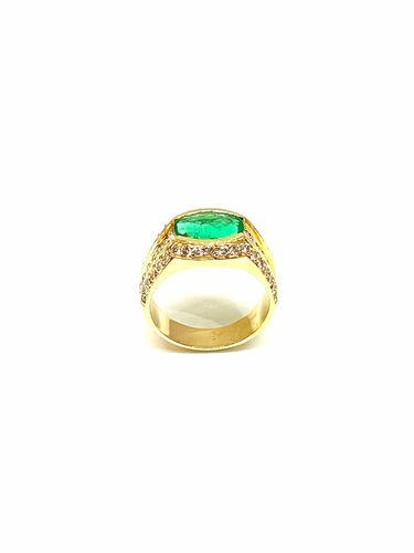 Bague Bague or jaune émeraude ovale et diamants 58 Facettes