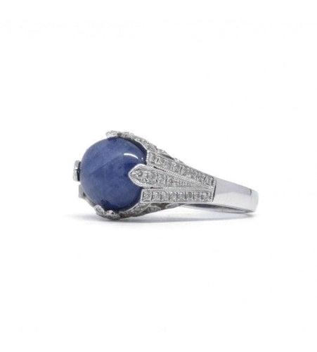 Bague 53 / Blanc/Gris / Or 750 Bague Saphir Cabochon 58 Facettes 210226R