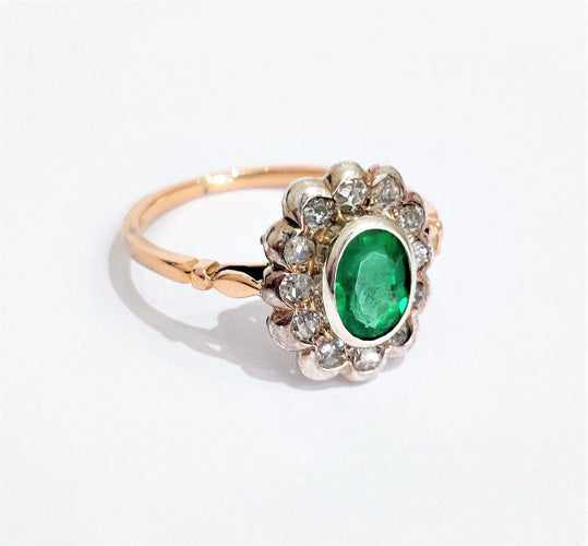 Bague 56 Bague pompadour émeraude diamants 58 Facettes 1-685/3