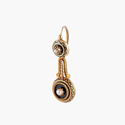 Boucles d'oreilles Boucles d'oreilles or jaune, perles, et émail noir 58 Facettes
