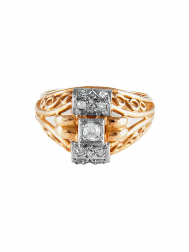 Bague 57.5 Bague " Dôme " Or Rose Platine Diamants 58 Facettes