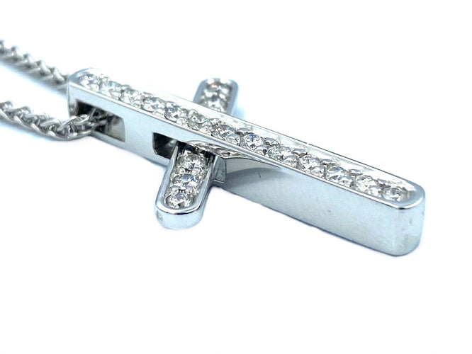 Pendentif PIAGET - Pendentif Croix or blanc diamants 58 Facettes