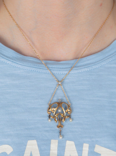 Collier Collier Art Nouveau Perles et Diamants 58 Facettes