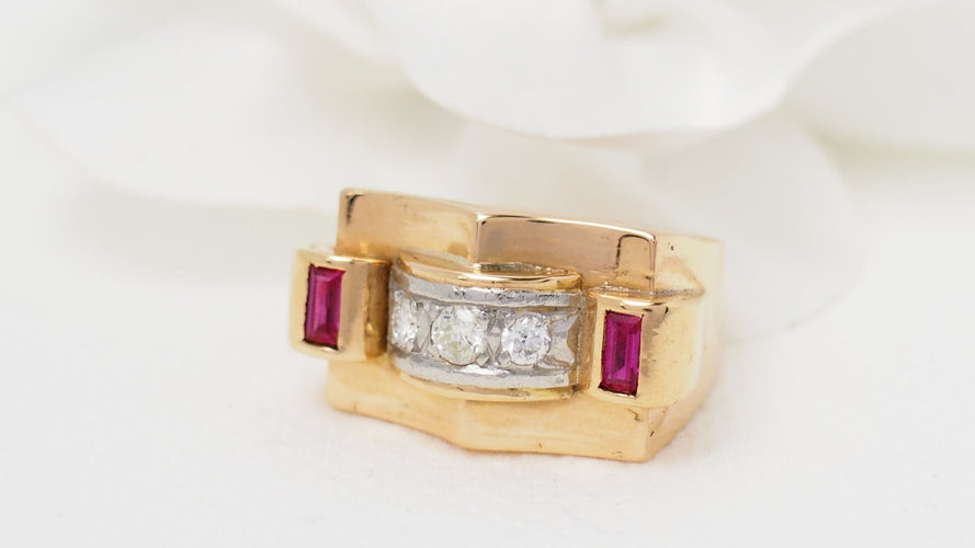 Bague 51 Bague Tank Or jaune Diamants Rubis 58 Facettes 29450