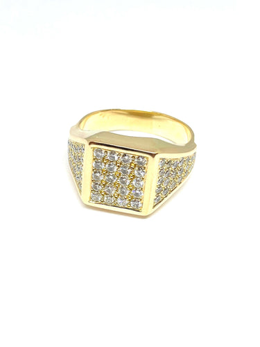 Bague Bague homme en or jaune et pavage de diamants 58 Facettes