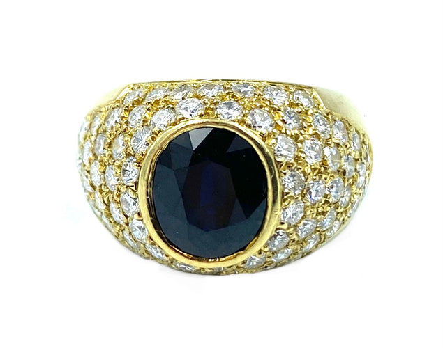 Bague Bague joncs or jaune, saphir et diamants 58 Facettes
