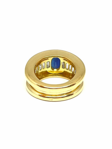 Bague Bague or jaune saphir ovale et diamants baguettes 58 Facettes