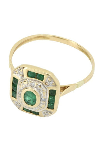 Bague 57 BAGUE STYLE ART-DÉCO EMERAUDES ET DIAMANTS 58 Facettes 042311