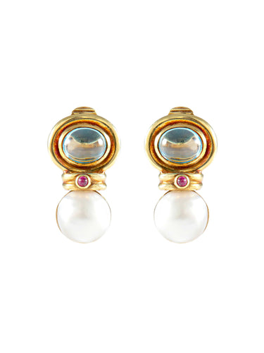 Boucles d'oreilles Boucles d'oreilles Clips Topazes Rubis Perles 58 Facettes