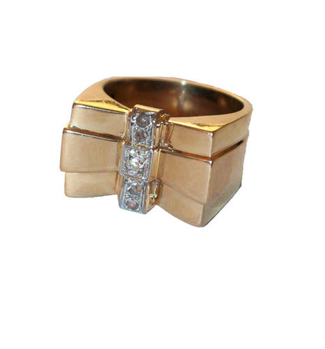 Bague 54 Bague Tank Or Jaune Diamants modèle Noeud 58 Facettes 487