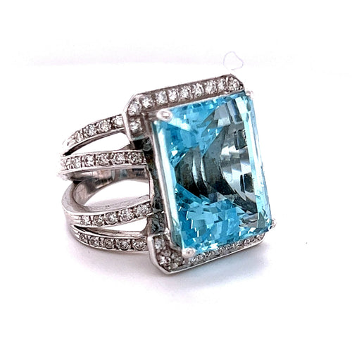 Bague Bague Aigue-Marine et Diamants 58 Facettes