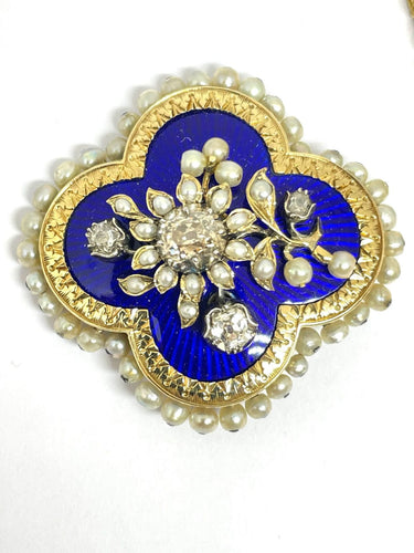 Collier Parure Napoléon lll or jaune, diamants, perles fines et décor émail bleu 58 Facettes